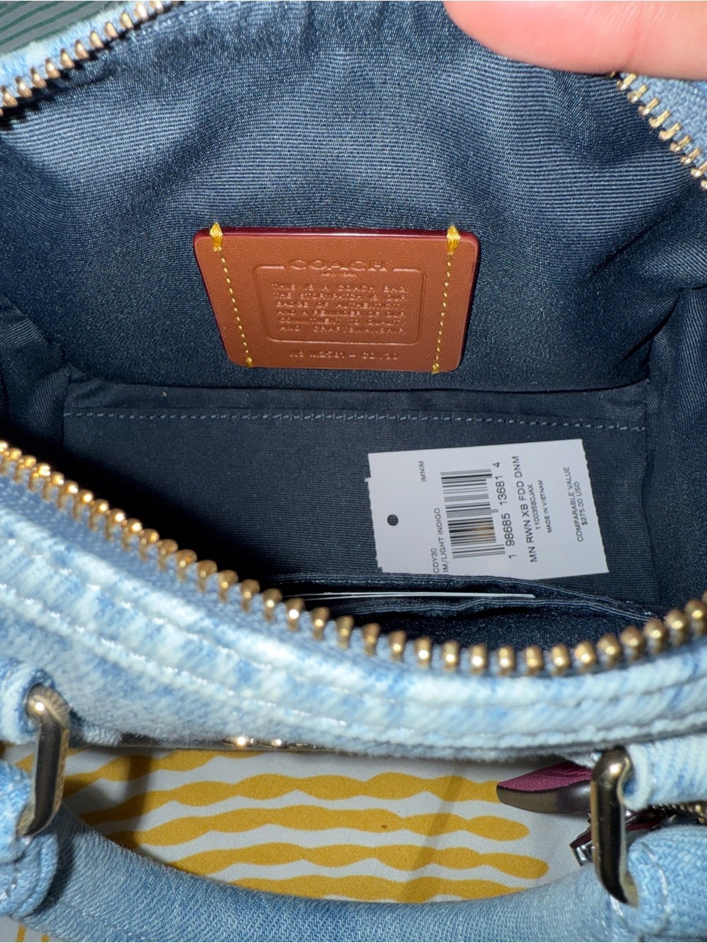 COACH Denim Mini Rowan with Pink Tag - Picture 5 of 8